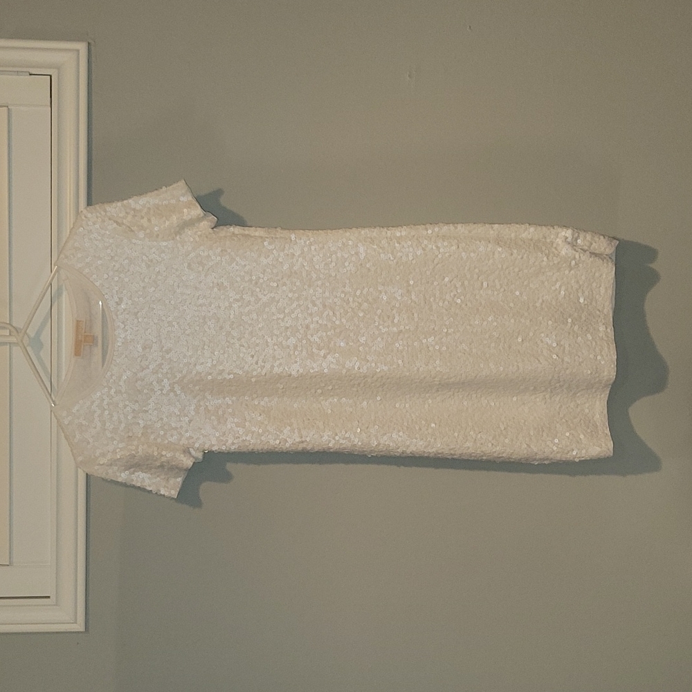 Michael Kohrs White Sequin Shift Dress
